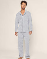 Men's Pima Pajama Set in Navy French Ticking