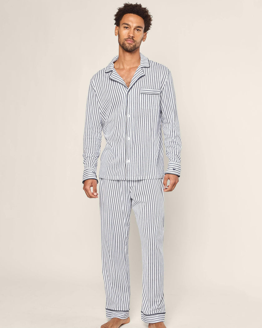 Men's Pima Pajama Set in Navy French Ticking