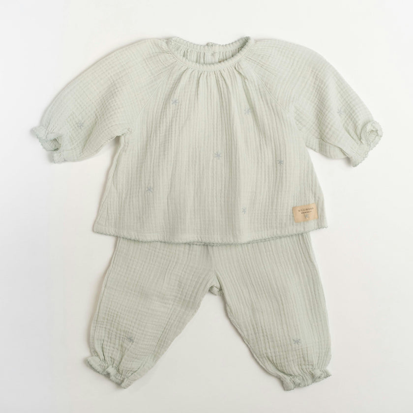 Gauze Two Piece Set in Embroidered Stars