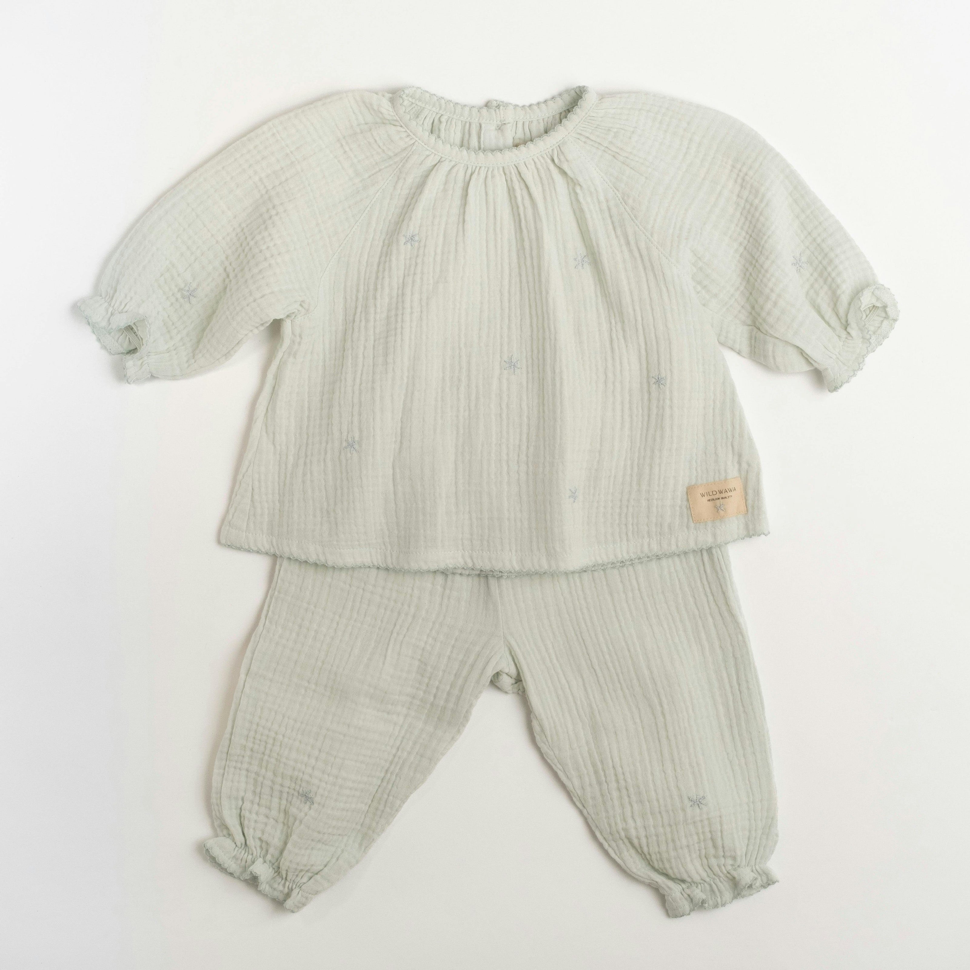 Gauze Two Piece Set in Embroidered Stars