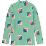 Modern Print Ribbed Long Sleeve Mock Neck Top, Multi