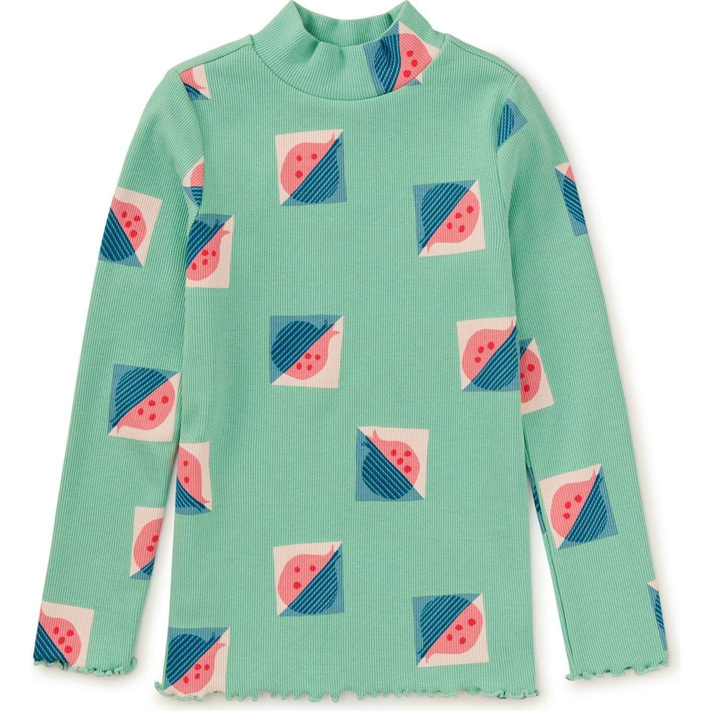 Modern Print Ribbed Long Sleeve Mock Neck Top, Multi