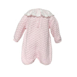 Baby Girl Basketweave Knit Romper with Lace Collar Pink