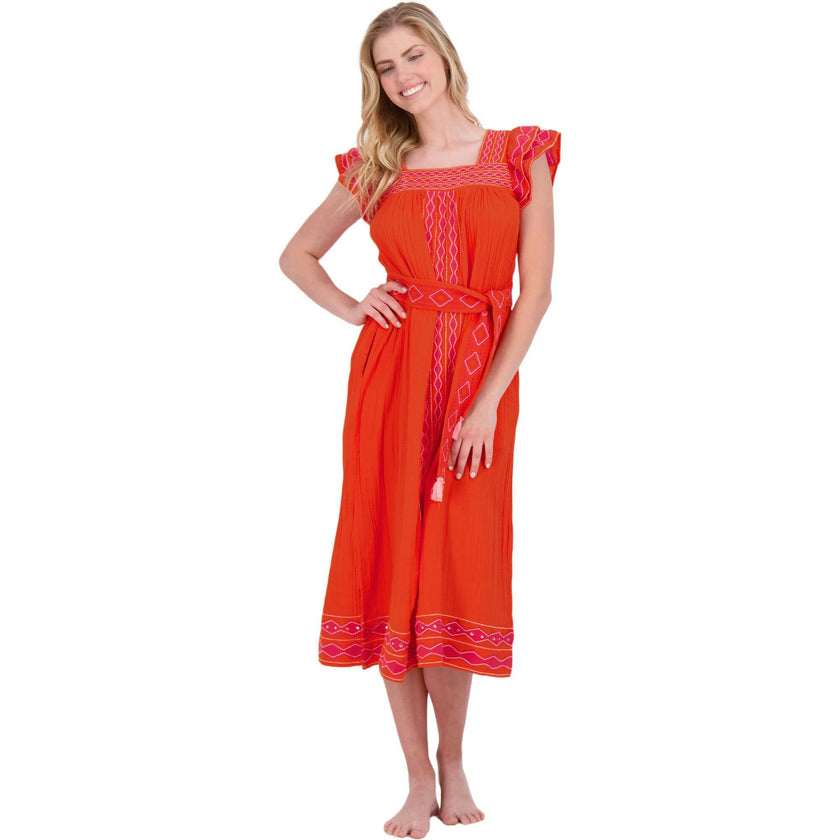 Women's Maxi Sandrine Embroidered Dress, Red