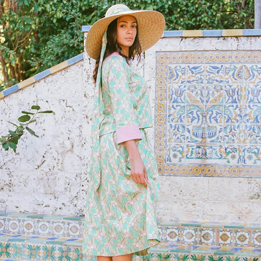 Geranium Sun Hat - Long Coral Grosgrain Ribbon