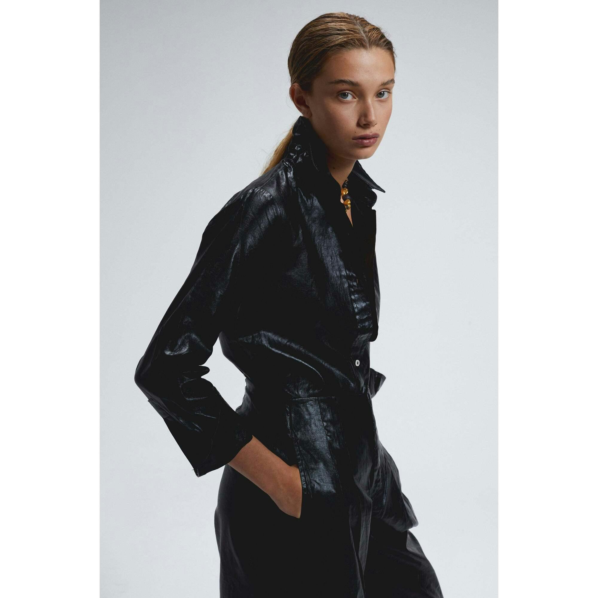 San Marino Metallic Linen Shirt - Silver