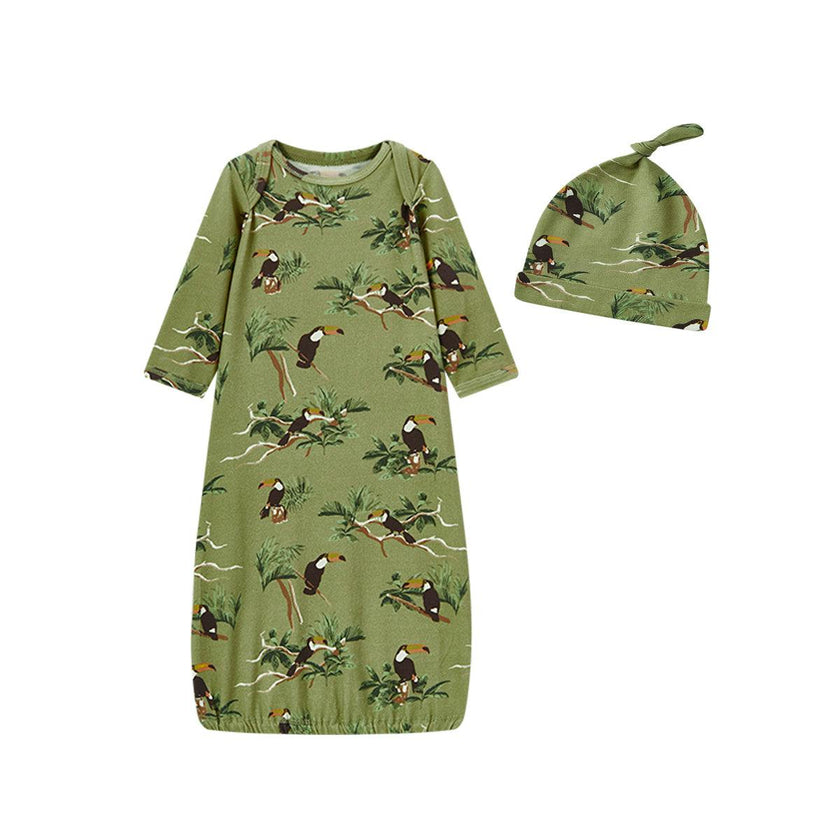 Cotton Stretch Newborn Gown & Hat Set