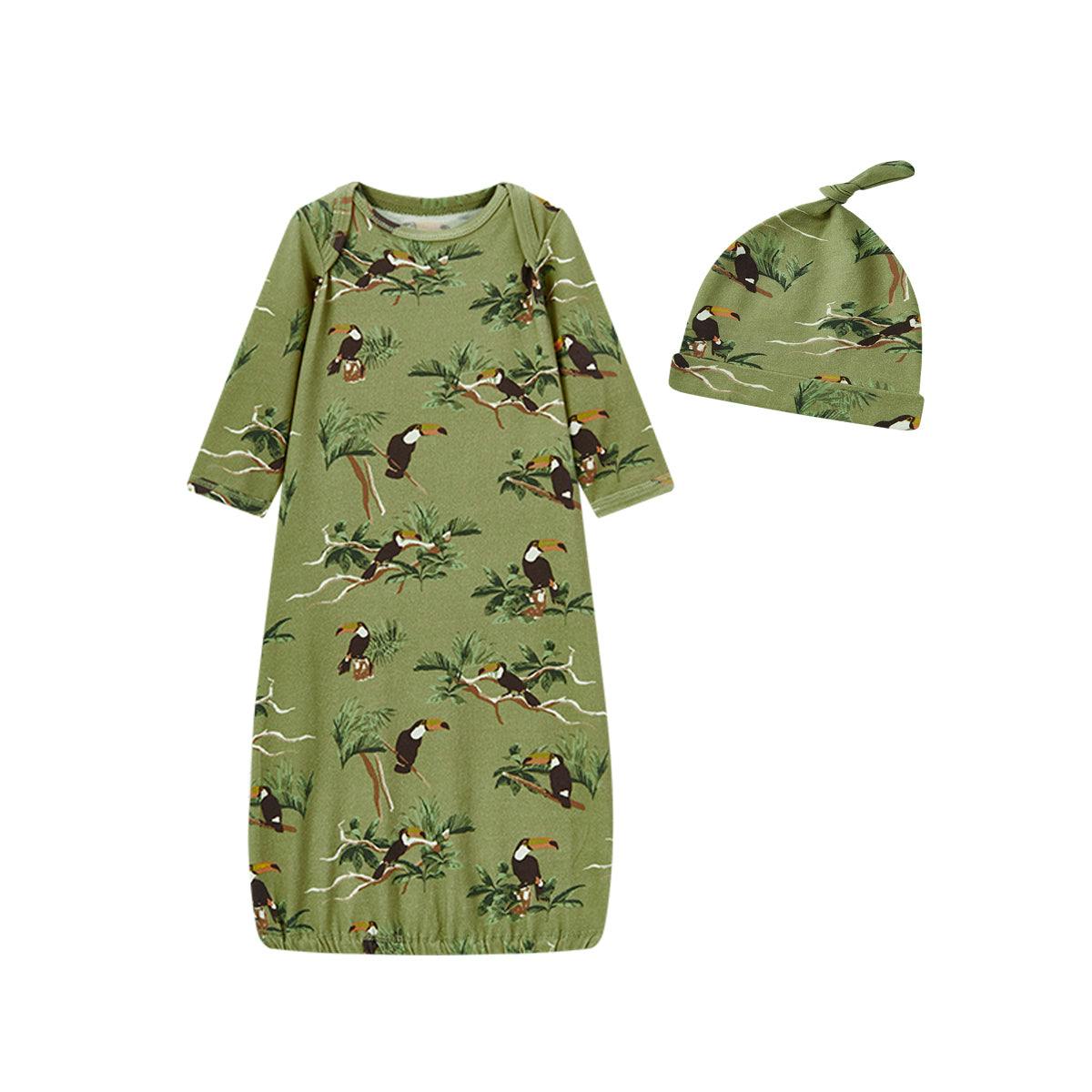 Cotton Stretch Newborn Gown & Hat Set