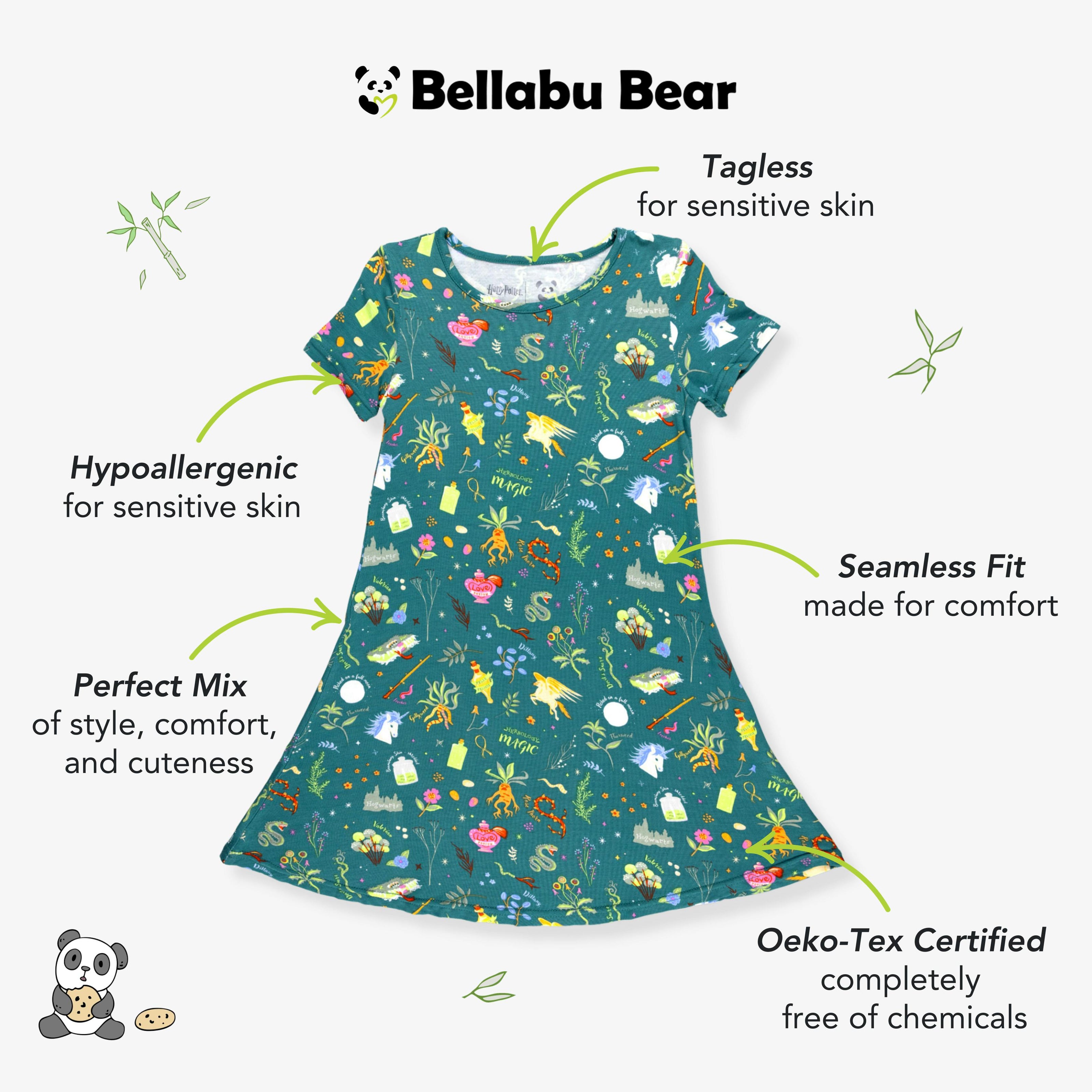 Mandrakes Potions & Herbs Bamboo Girls' Short Sleeve Dress