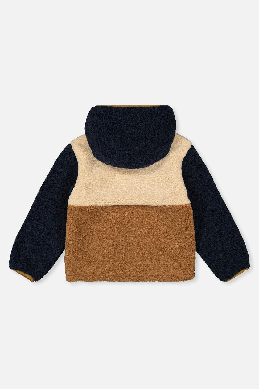 Reversible Mid-Season Jacket Dark Blue, Beige And Brown