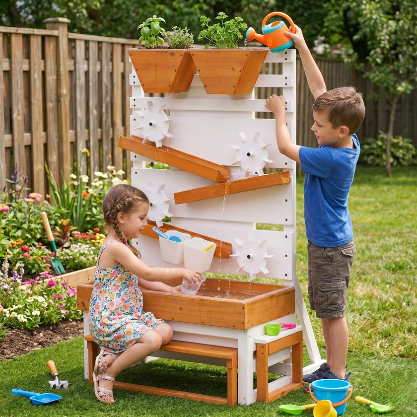 Avenlur Large Wooden Water Table – Multi-Level Sensory Play Station