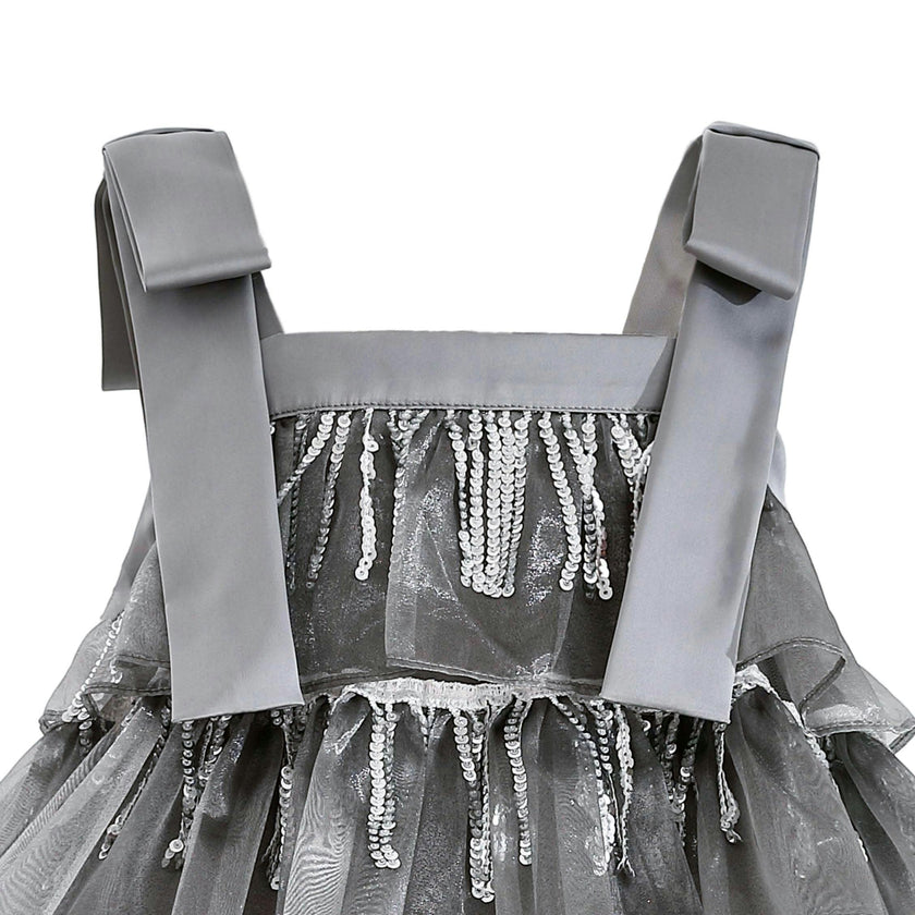 Silver Tiered Ruffle Dress