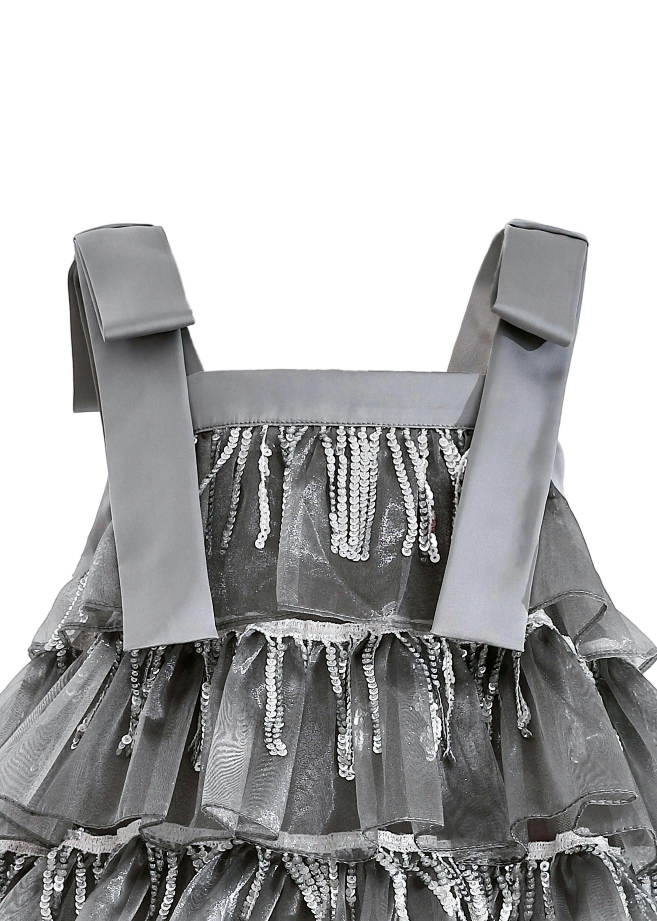 Silver Tiered Ruffle Dress