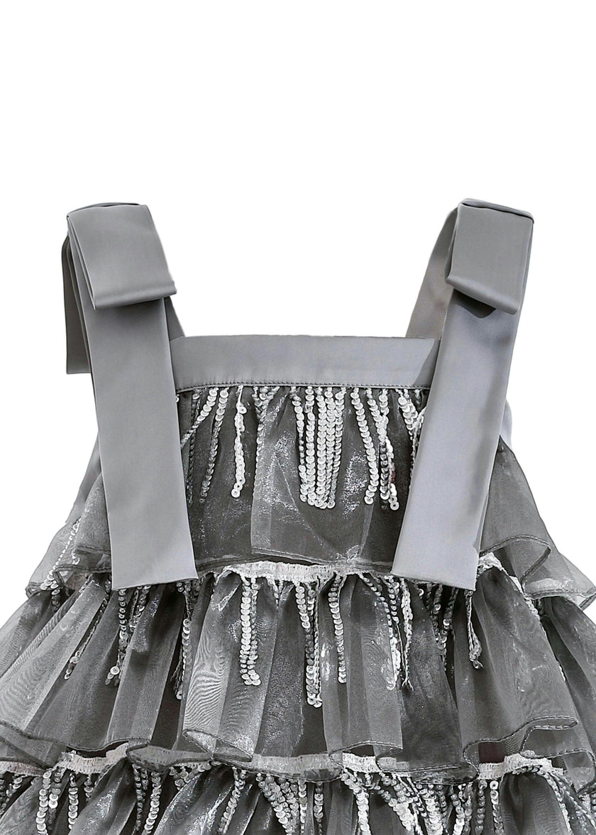 Silver Tiered Ruffle Dress