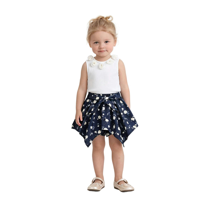 Navy Floral Bow Short Set