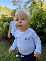 "Lil Bro" Short Sleeve Bodysuit in Light Blue Stripe