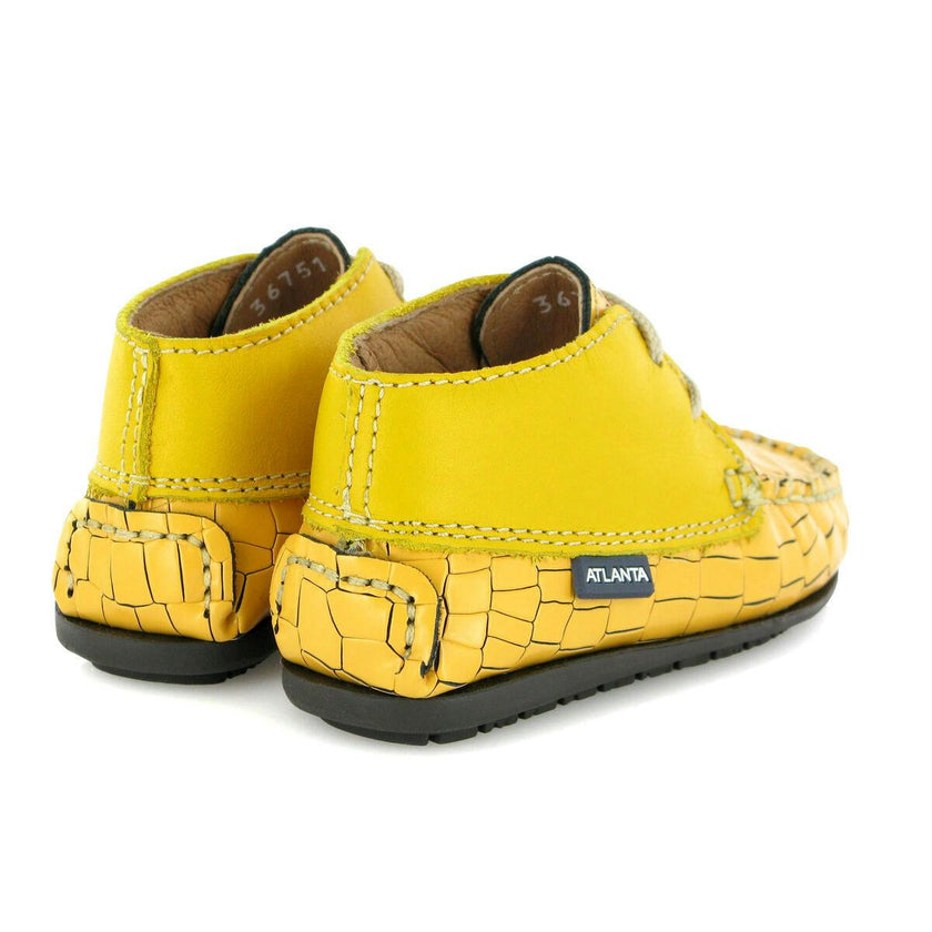 Ankle Moccasin Boots, Yellow Printed Leather