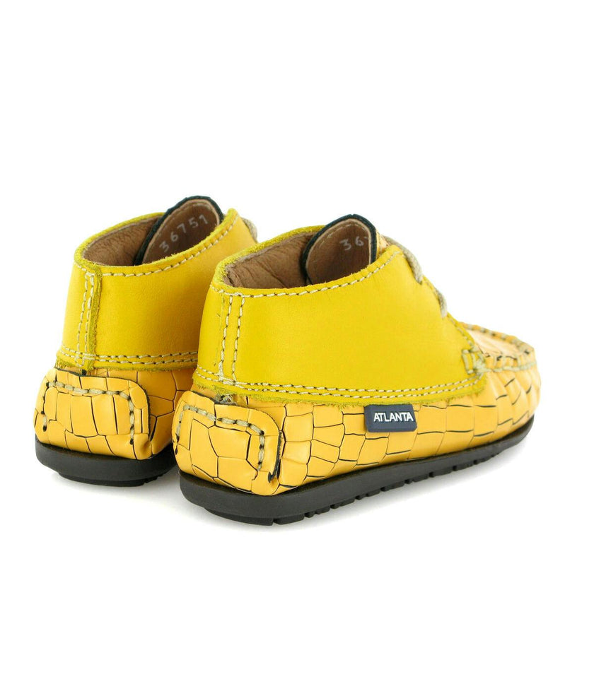 Ankle Moccasin Boots, Yellow Printed Leather