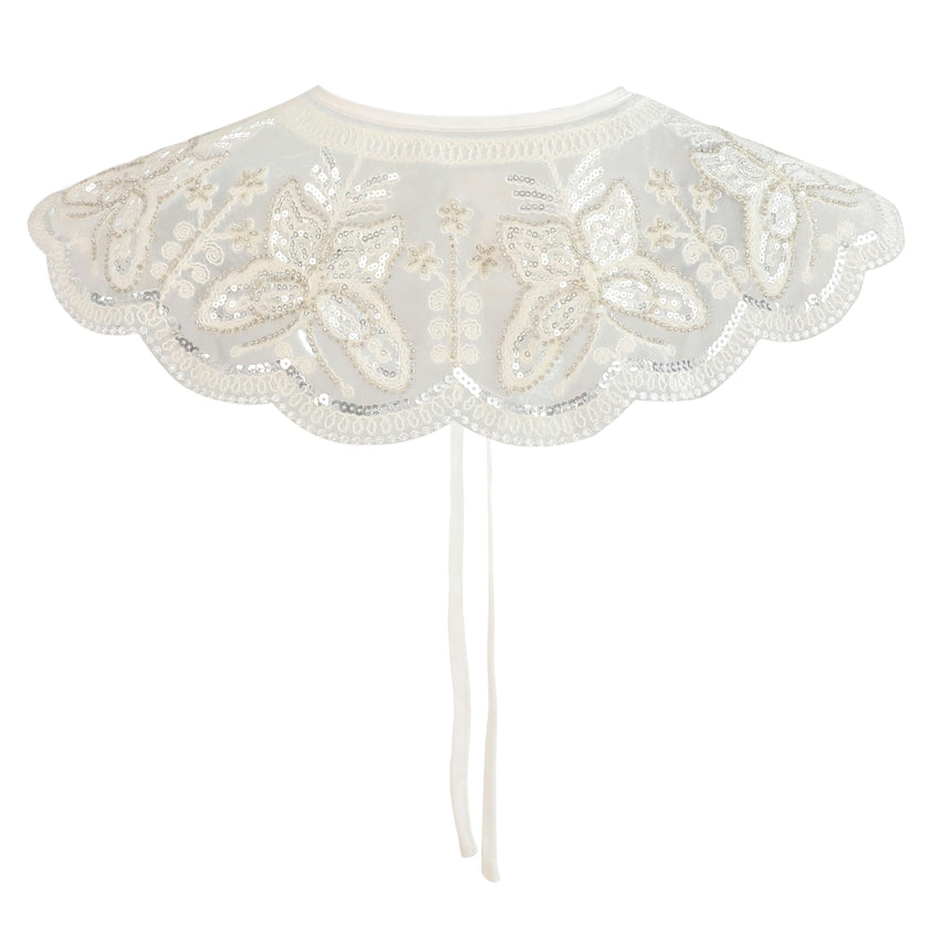 White Embroidered Butterfly Stole