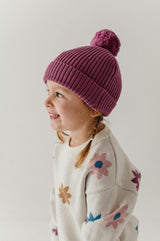 Knit Pom Hat in Vintage Plum
