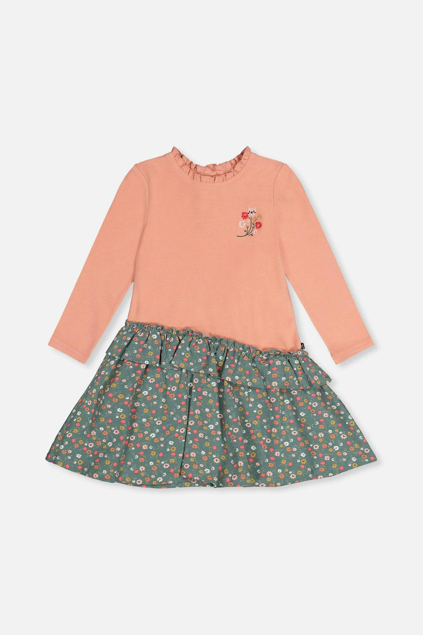Bi-Material Dress Pale Pink And Green Floral Print