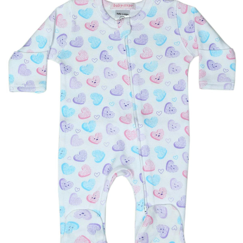 Baby Zipper Footie - Happy Hearts