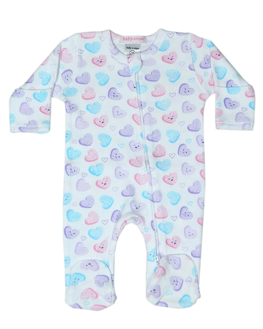 Baby Zipper Footie - Happy Hearts