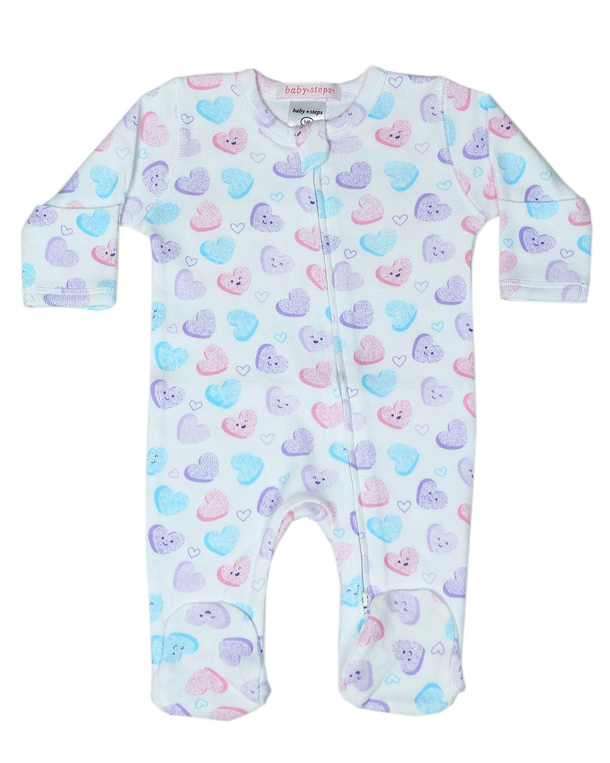 Baby Zipper Footie - Happy Hearts
