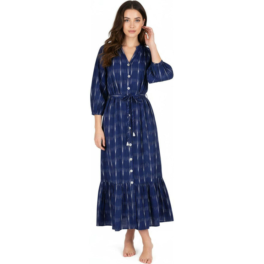 Juliette Women's shirtdress Indigo Blue Ikat, Blue