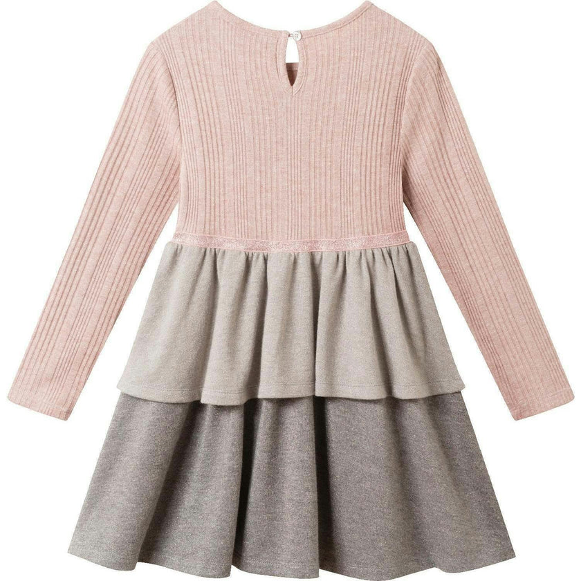 Kids Color Blocked Lurex Knit Tiered Dress