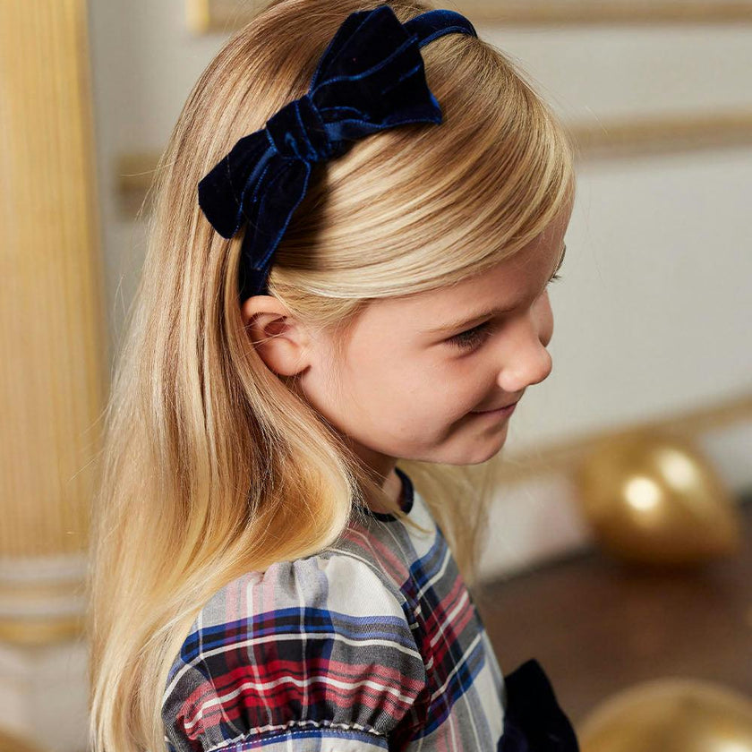 Velvet Big Bow Alice Band in Navy