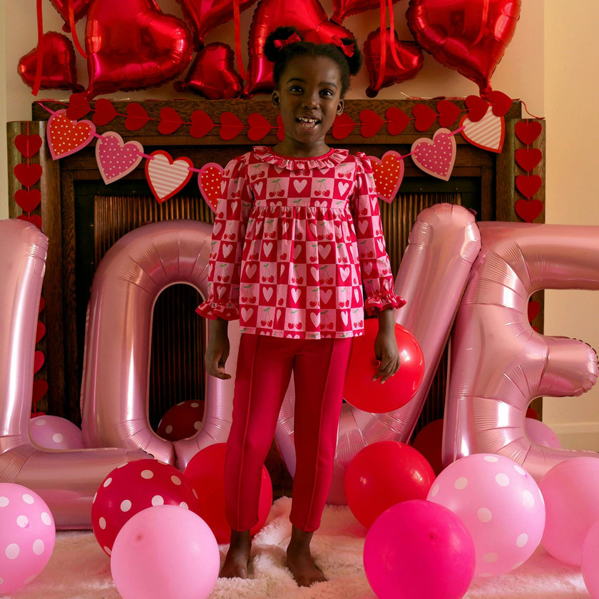 Cherry Heart Blouse & Leggings Set
