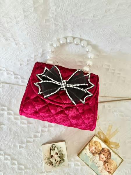 Velvet Purse with Diamond Bow