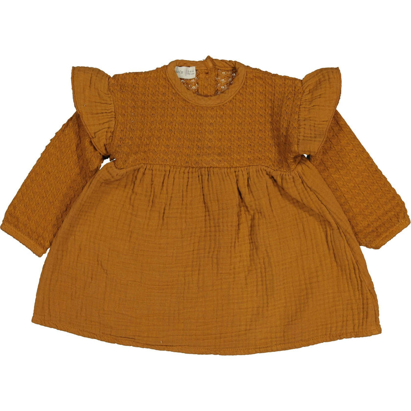 Jacquard Dress with Ruffle Shoulder