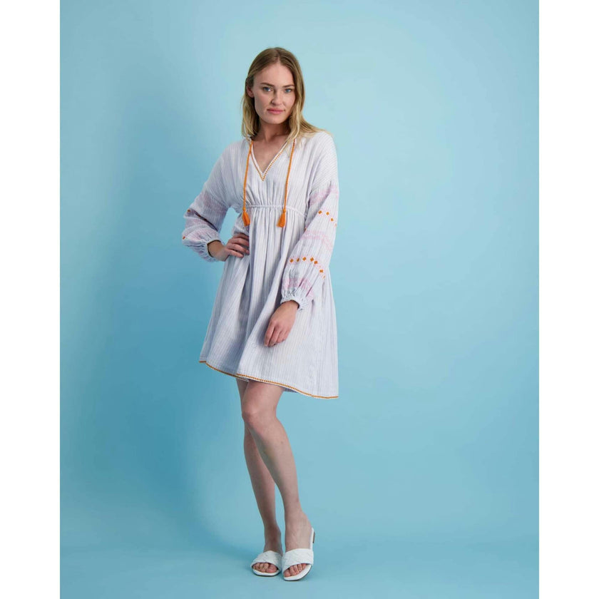Women's Elodie Popover Stripe Embroidery Dress, Stripes