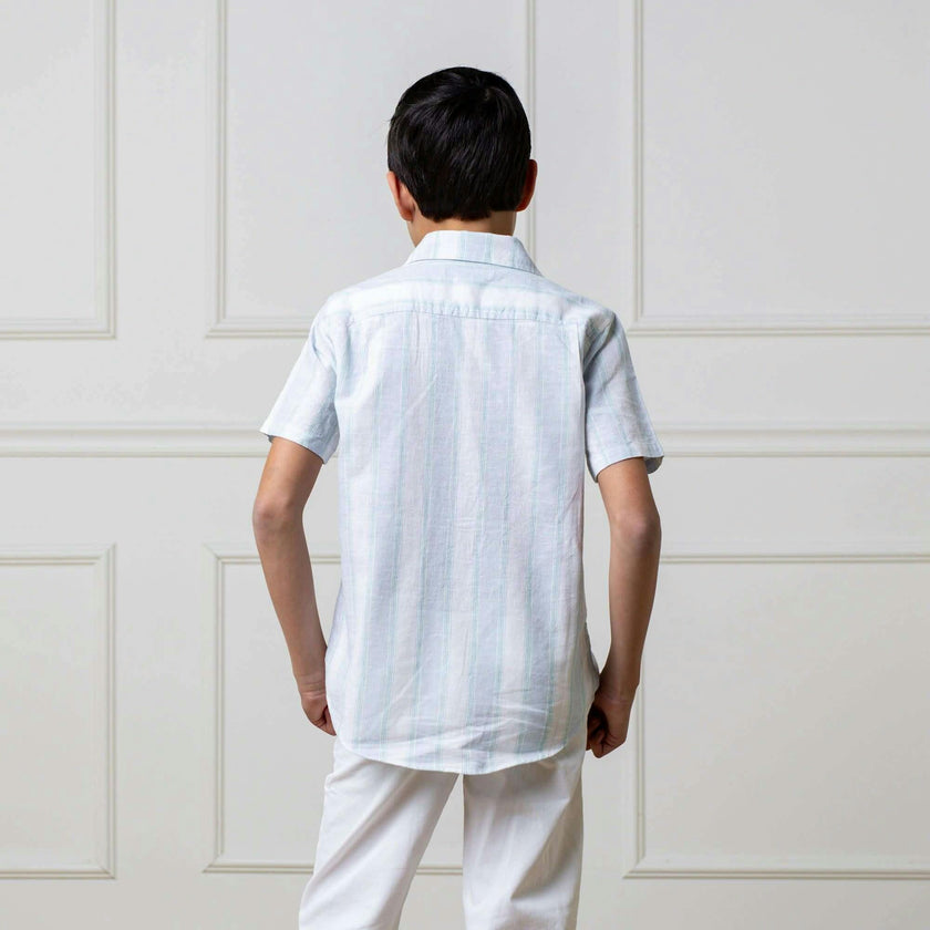 Linen Short Sleeve Button Down Shirt, Blue