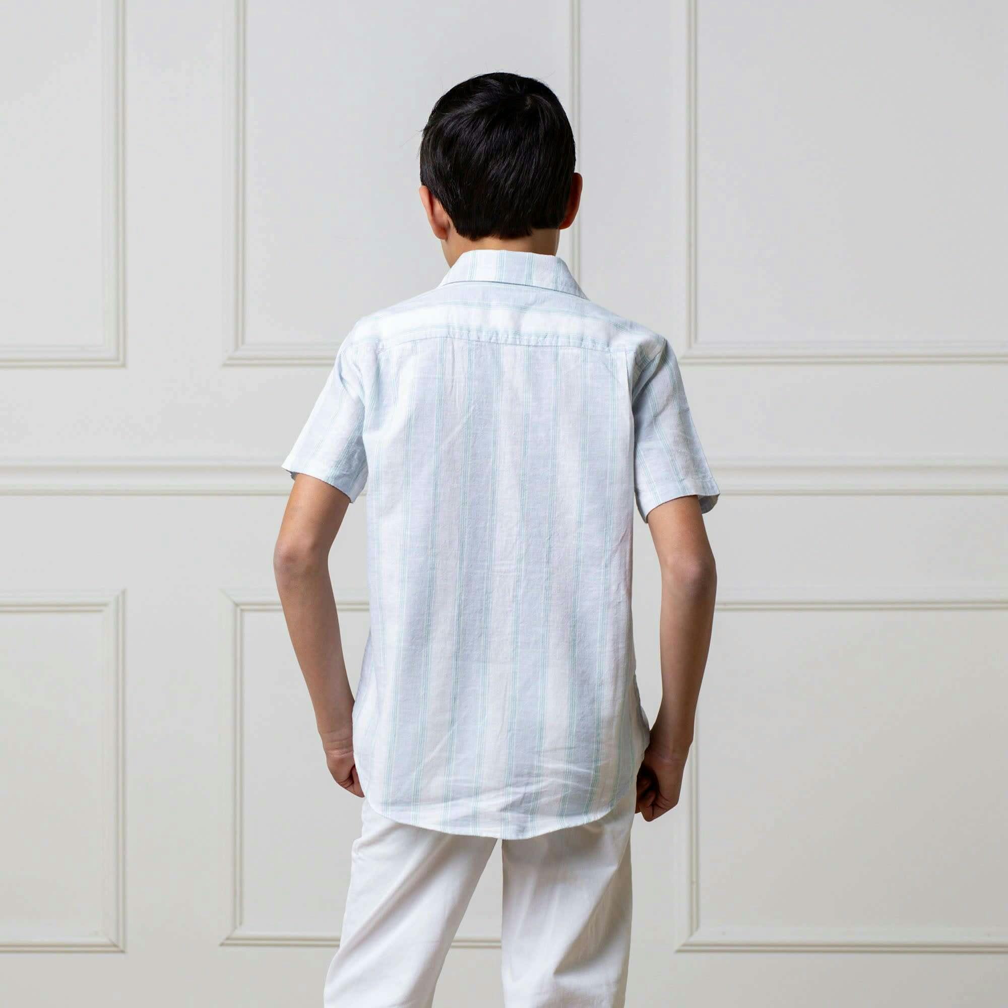 Linen Short Sleeve Button Down Shirt, Blue