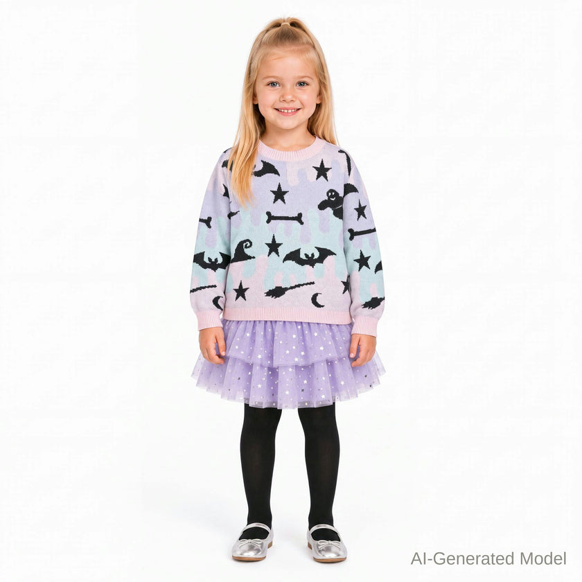Girls Sweater & Tiered Skirt Set | Purple Halloween