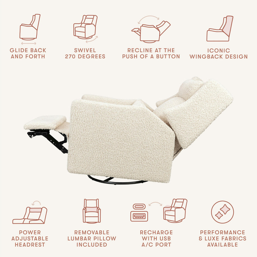 Babyletto Kiwi Plus Power Recliner and Swivel Glider with Power Adjustable Headrest and USB Port