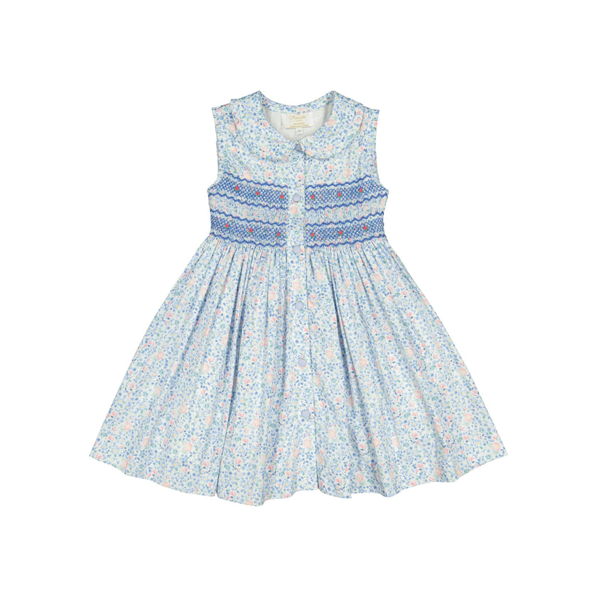 Olympe Floral Blue Sleeveless Smocked Dress