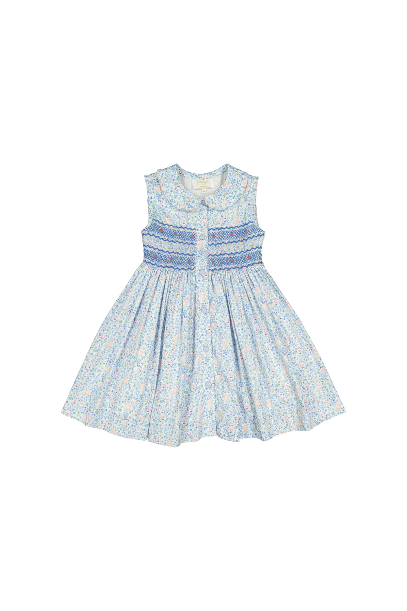 Olympe Blue Floral Sleeveless Smocked Dress
