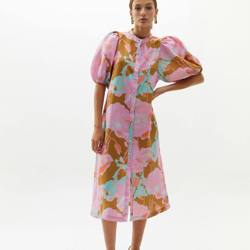 Bubble Linen Dress - Aquarela