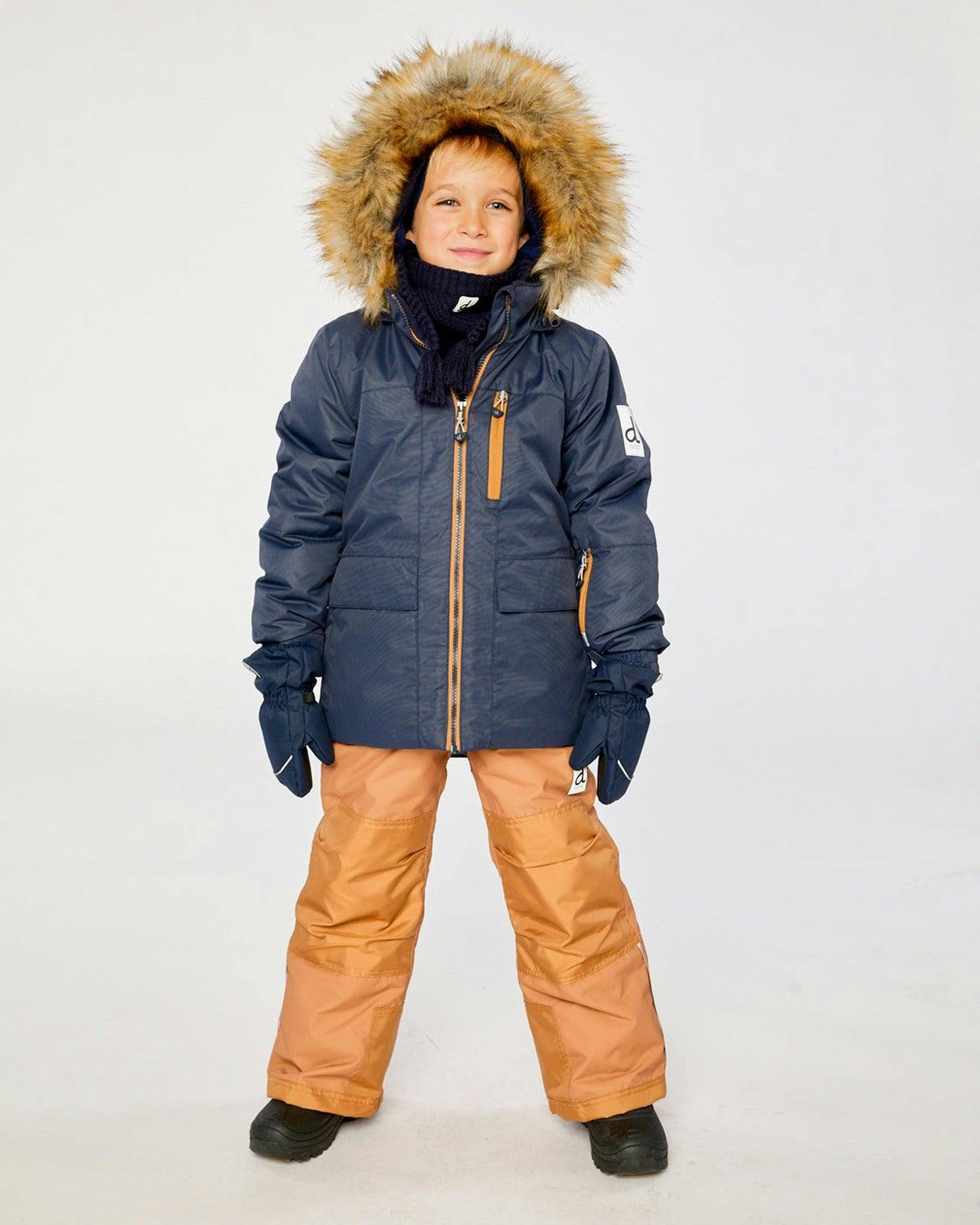 Two Piece Play Snowsuit Navy Blue With Brown Pants