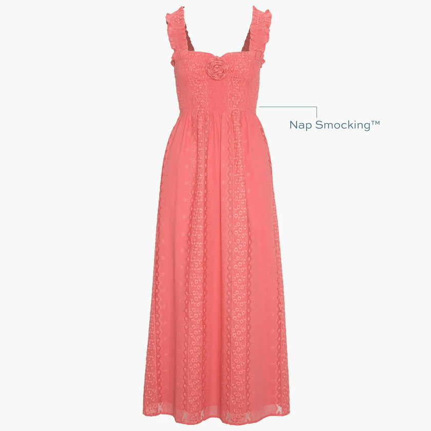 The Rosetta Nap Dress - Coral Voile Broderie