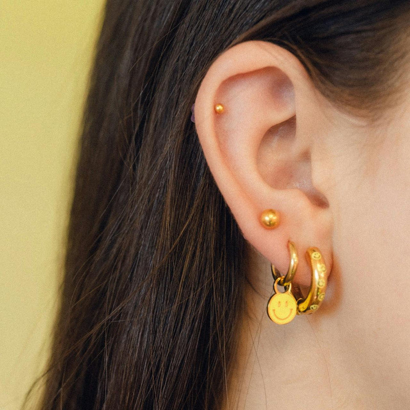 Smiley Chunky Rounded Huggie Hoop Earrings