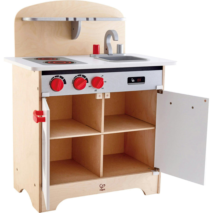 White Fully Equipped Wooden Gourmet Kitchen for Kid's