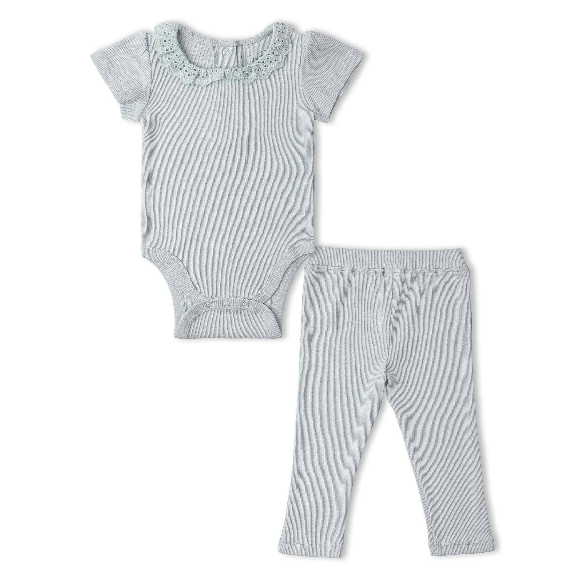 Organic Lace Collar Onesie & Tights Set - Fog