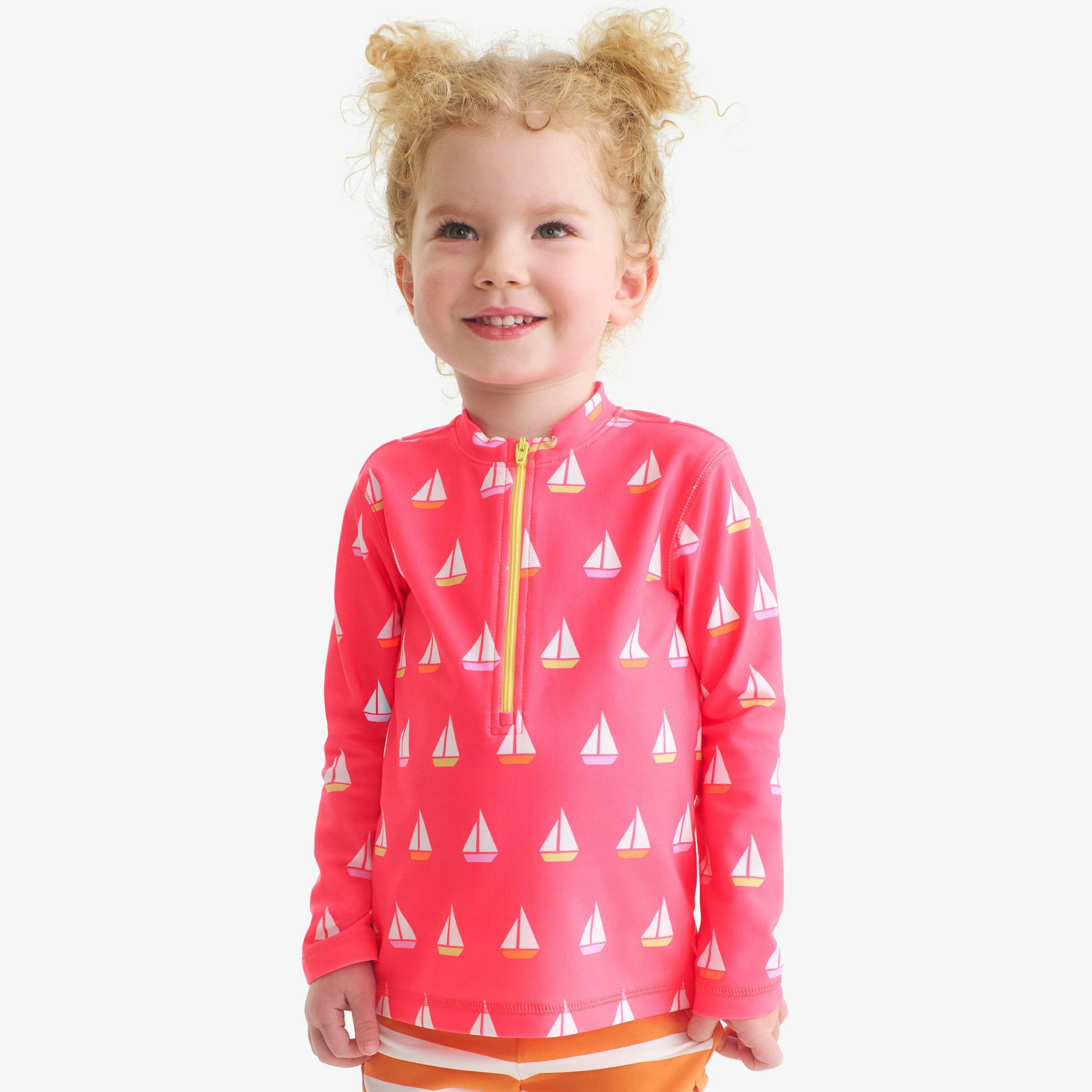 Clearance kids long sleeve half-zip rash guard in sailboats