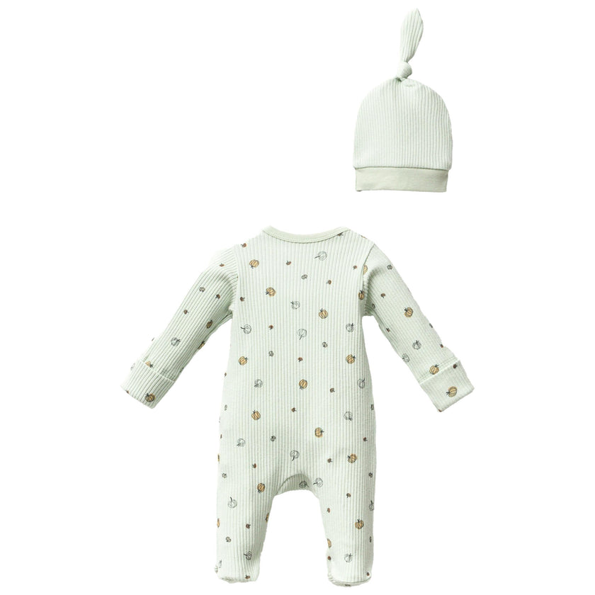 Mint Pumpkin Print Babygrow & Hat