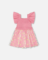Mesh And Crinkle Jersey Dress With Smocking